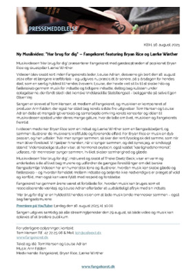Brug for dig - videoudgivelse Brug for dig - videoudgivelse med Fangekoret. Pressemeddelelse aug. 2025med Fangekoret. Pressemeddelelse 2025